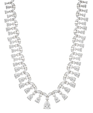 Cubic Zirconia Mixed Cut 18" Statement Necklace in Sterling Silver 