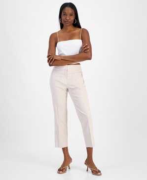 Women's Striped Straight-Leg Cropped Pants, Exclusively at Macy's