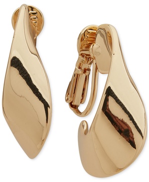 Gold-Tone Twisted Large Hoop Clip Earrings