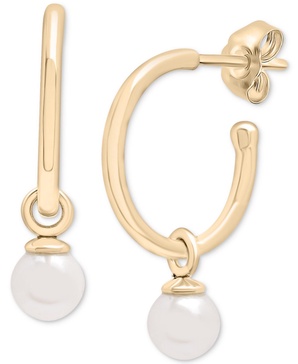 Cultured Freshwater Pearl (5mm) Dangle Small Hoop Earrings in Gold Vermeil, Created for Macy's