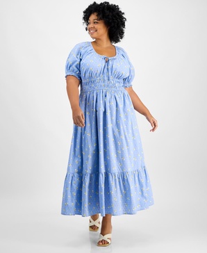 Women's Plus Short-Sleeve Clip-Dot Midi Dress, Created for Macy's