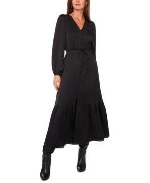 Women's Drawstring-Waist Button-Front Maxi Dress