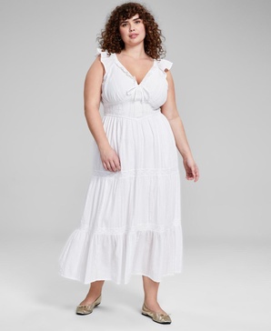 Trendy Plus Cotton Ruffle-Trim Tiered Maxi Dress, Created for Macy's