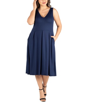 Plus Size Midi Fit and Flare Pocket Dress