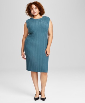 Trendy Plus Size Rib-Knit Sleeveless Dress, Created for Macy's
