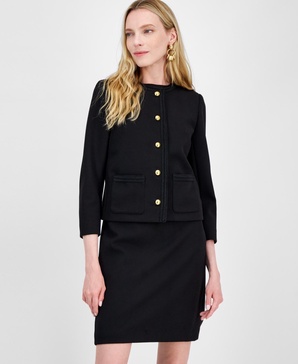 Women's Braid-Trim Textured Five-Button Jacket