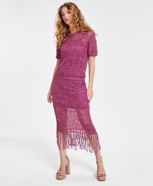 Women's Crochet Tassel-Fringe Midi Skirt, Created for Macy's