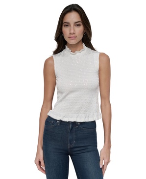 Women's Sequin Smocked Sleeveless Top