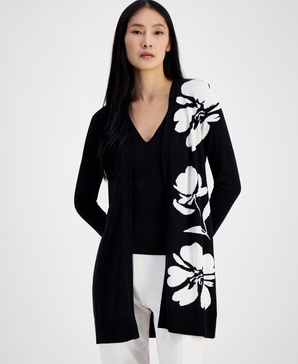 Women's Floral Instarsia Open-Front Cardiga