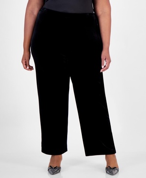 Plus Size Velvet Side-Stripe Straight-Leg Pants