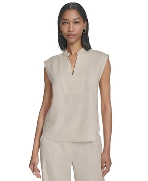 Women's Split-Neck Sleeveless Front-Seam Top
