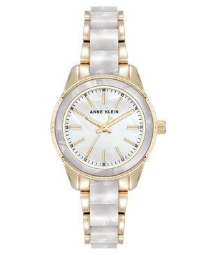Women's Quartz Ivory Pearlescent Acetate and Gold-Tone Metal Alloy Link Bracelet Watch, 30mm