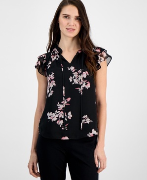 Women's Ruffle-Trim Tie-Neck Blouse