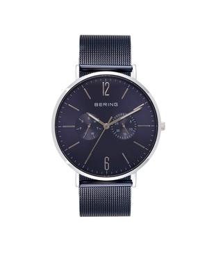 Men's Multi-Function Blue Stainless Steel Mesh Bracelet Watch 40mm