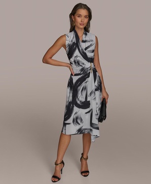 Petite Printed Faux-Wrap Dress