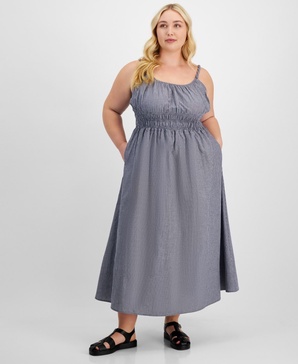 Plus Size Striped Smocked-Waist Maxi Dress