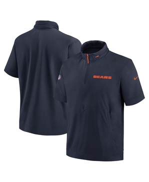Men's Navy Chicago Bears 2024 Sideline Coach Short Sleeve Half-Zip Hoodie Jacket