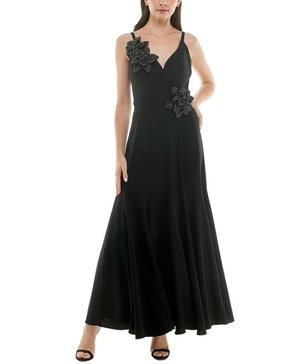 Women's Embellished Flower V-Neck Sleeveless Gown
