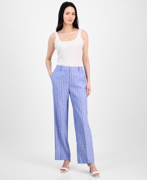 Women's Striped Creased Straight-Leg Pants