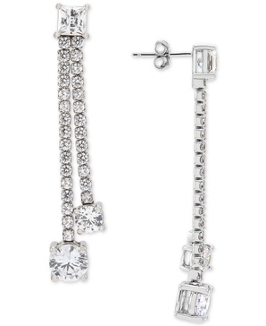 Cubic Zirconia Double Drop Earrings in Sterling Silver