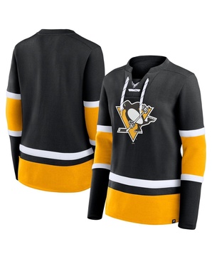 Women's Black Pittsburgh Penguins Prime Time Lace-Up Long Sleeve T-Shirt