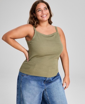 Plus Size Square-Neck Ribbed Tank Top