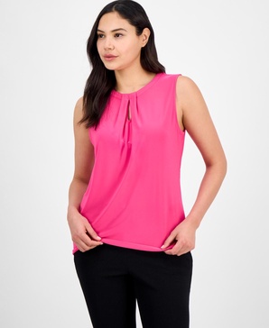 Women's Box-Pleat Keyhole Solid Top, Regular & Petite Sizes