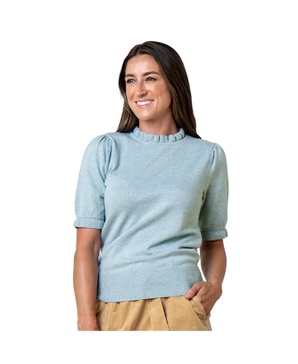 Women's Organic Puff Sleeve Ruffle Edge Sweater