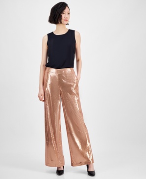 Women's Sequined Wide-Leg Pants, Exclusively at Macy's