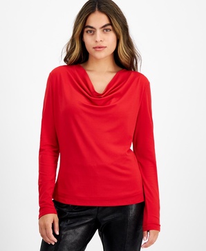 Petite Long-Sleeve Knit Cowlneck Top, Created for Macy's