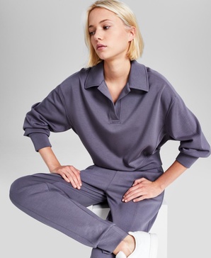 Women's Polo Collar Scuba Pullover, Created for Macy's