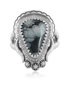 Sterling Silver Snowflake Obsidian Split Shank Rope Ring, Size 5
