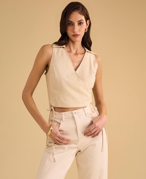 Women's Collared Crossover Cropped Top