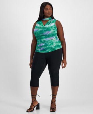Bar II Trendy Plus Size Cowl-Neck Cutout Sleeveless Top & High-Rise Ponte Side-Zip Capri Pants, Exclusively at Macy's