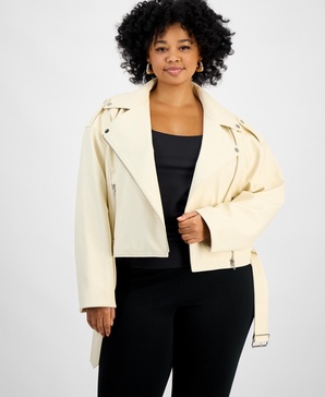 Trendy Plus Size Faux-Leather Moto Jacket, Exclusively at Macy's
