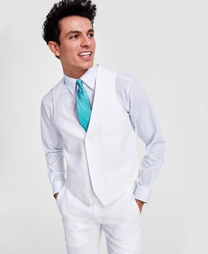 Men's Slim-Fit White 100% Linen Suit Vest, Created for Macy's