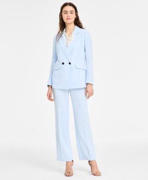 Women's Double-Breasted Blazer, Satin Sleeveless Cowlneck Blouse & High Rise Belted Wide Leg Pants, Exclusively at Macy's