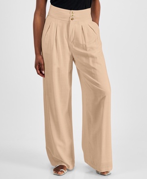 Petite High Rise Pleat-Front Wide Leg Pants, Created for Macy's