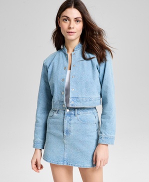 Women's Floral-Embroidered Denim Jacket, Exclusively at Macy's