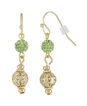 Gold-Tone Green Fireball and Filigree Drop Earrings