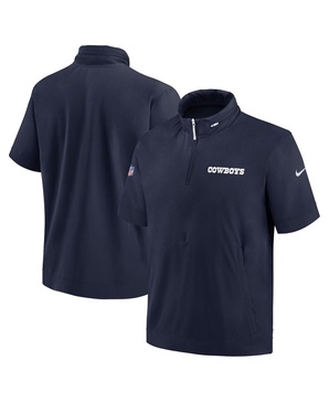 Men's Navy Dallas Cowboys 2024 Sideline Coach Short Sleeve Half-Zip Hoodie Jacket