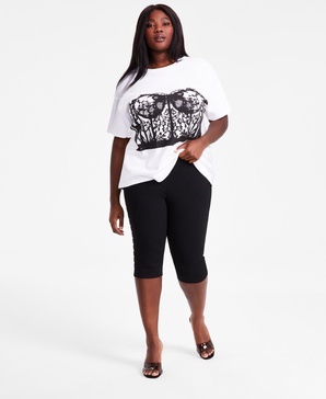 Trendy Plus Size Pull-On High-Rise Stud-Trim Capri Pants, Exclusively at Macy's  