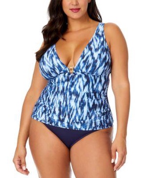 Plus Size Printed Plunge Tankini Top & Bottoms 