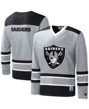 Men's Silver Las Vegas Raiders Cross-Check V-Neck Long Sleeve T-shirt
