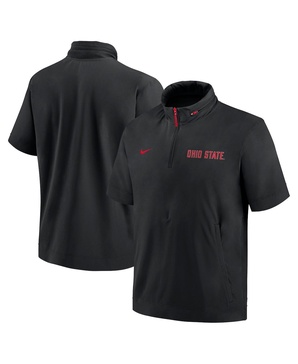 Men's Black Ohio State Buckeyes 2024 Sideline Coach Short Sleeve Half-Zip Hoodie Jacket