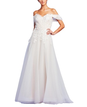 Women's Pierce Off-Shoulder Embroidered Gown
