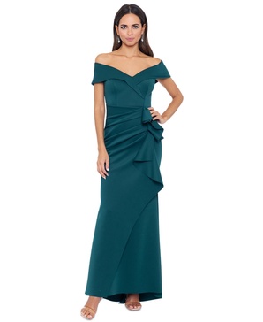 Petite Off-The-Shoulder Ruffle Gown 