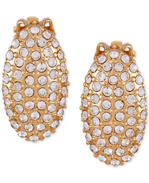 Gold-Tone Pavé Oval Clip-On Stud Earrings