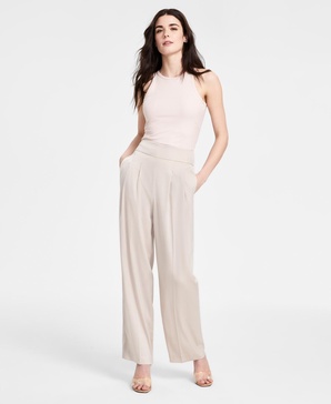 Women's High-Rise Wide-Leg Satin Pants, Exclusively at Macy's