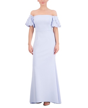 Women's Off-The-Shoulder Imitation Pearl Puff-Sleeve Gown